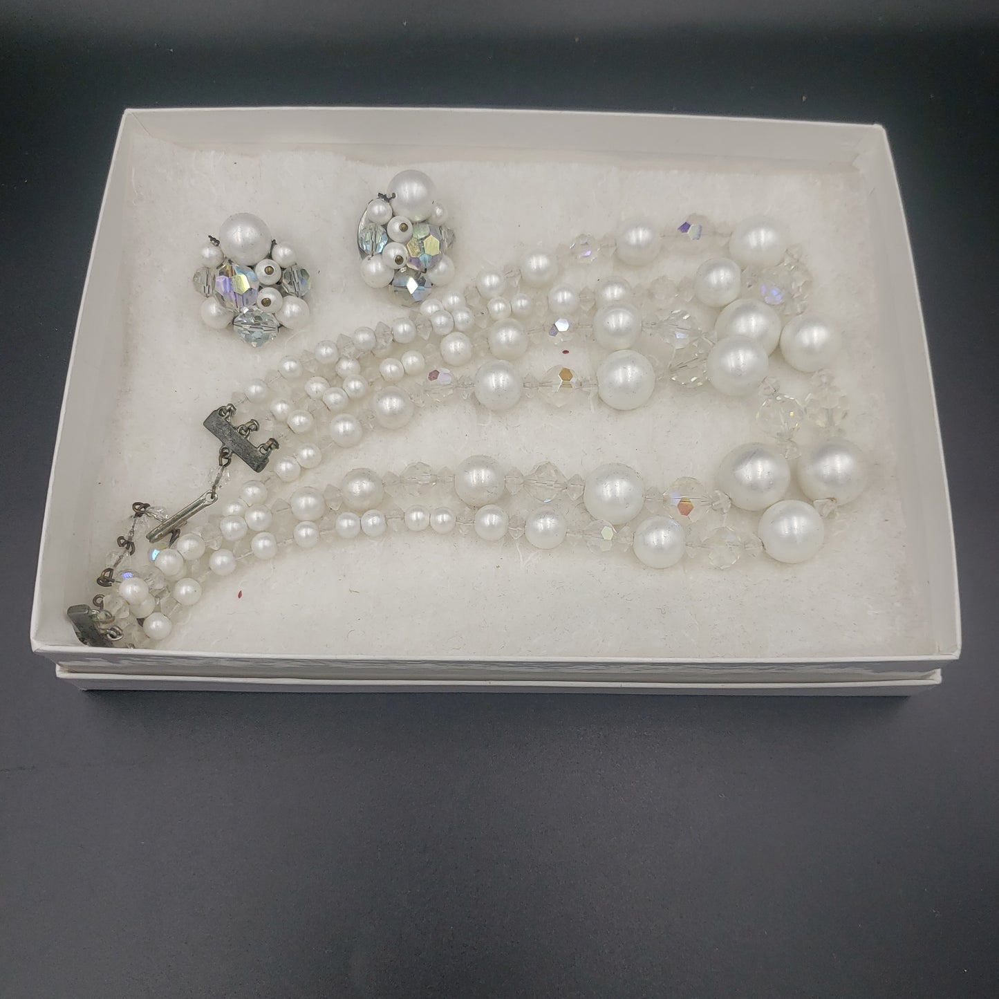 Clip on earrings and necklace costume jewelry set