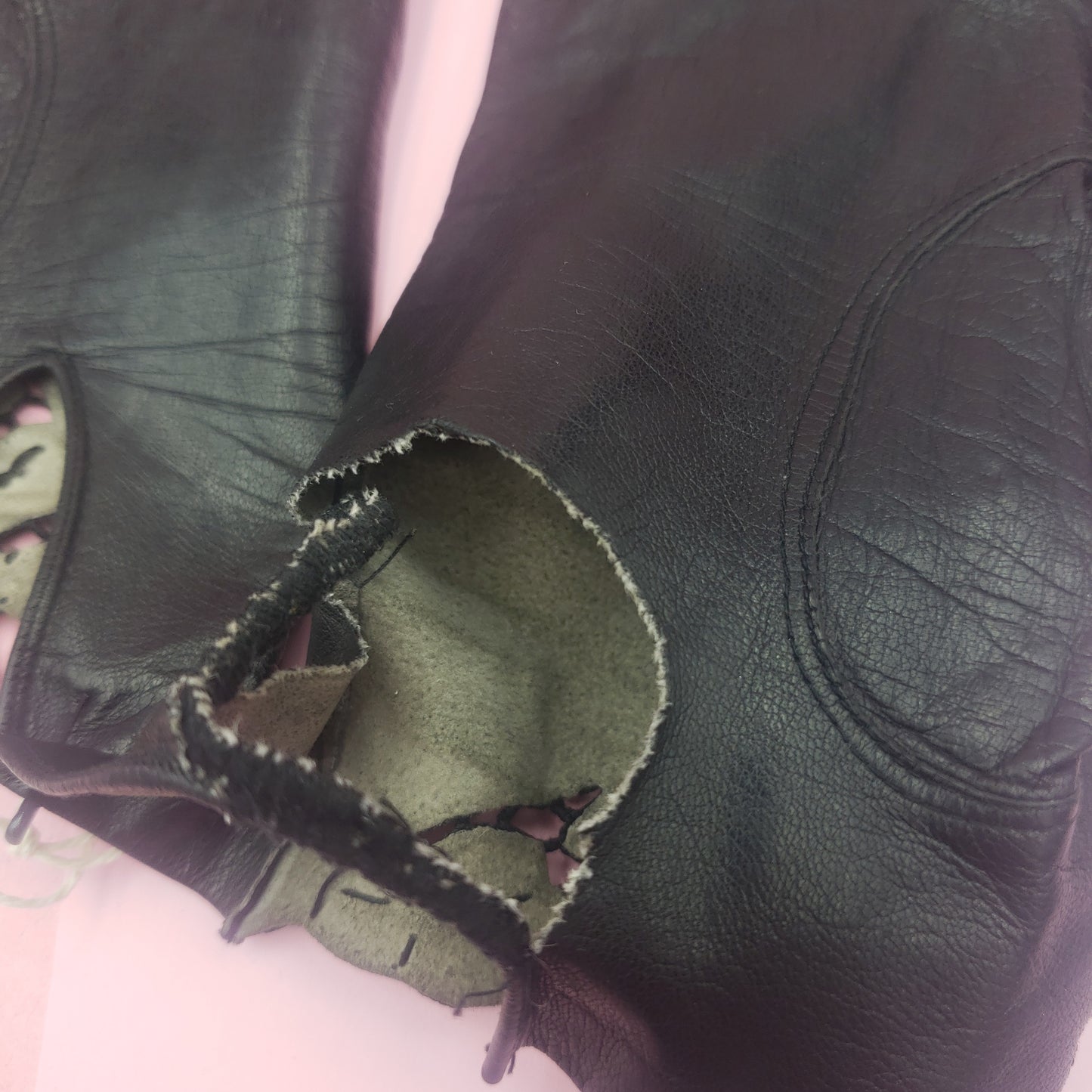 Black leather cutout gloves