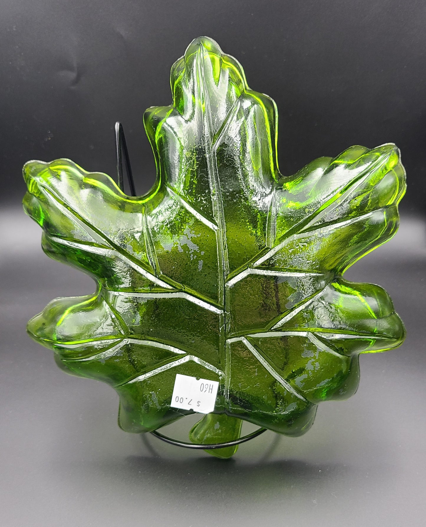 Clear Green Glass Maple Leaf Dish