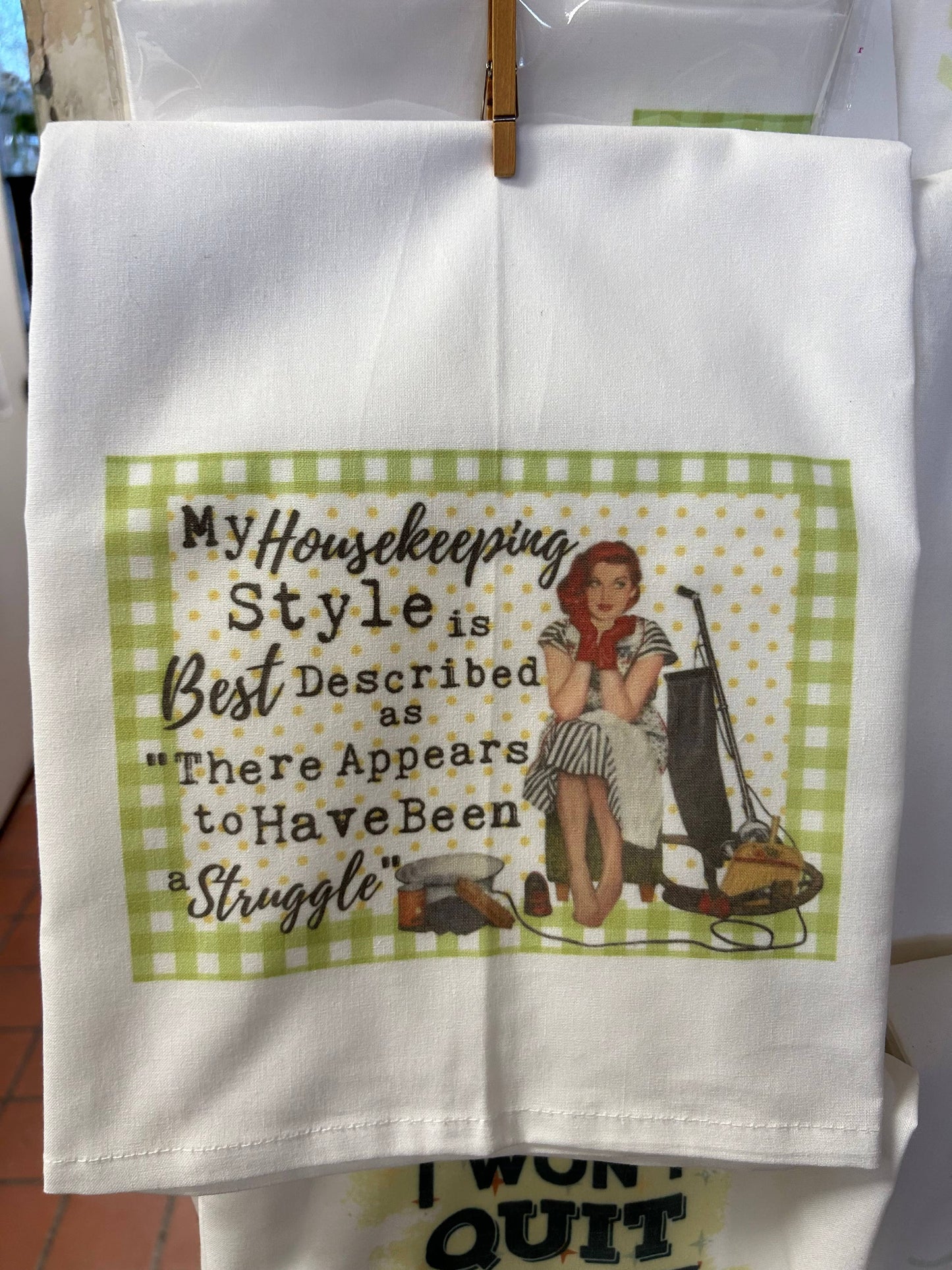 Struggling with housework Tea Towel