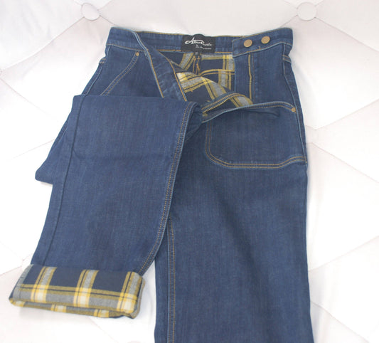 1940s Reproduction Flannel Lined Jeans - Yellow/Blue
