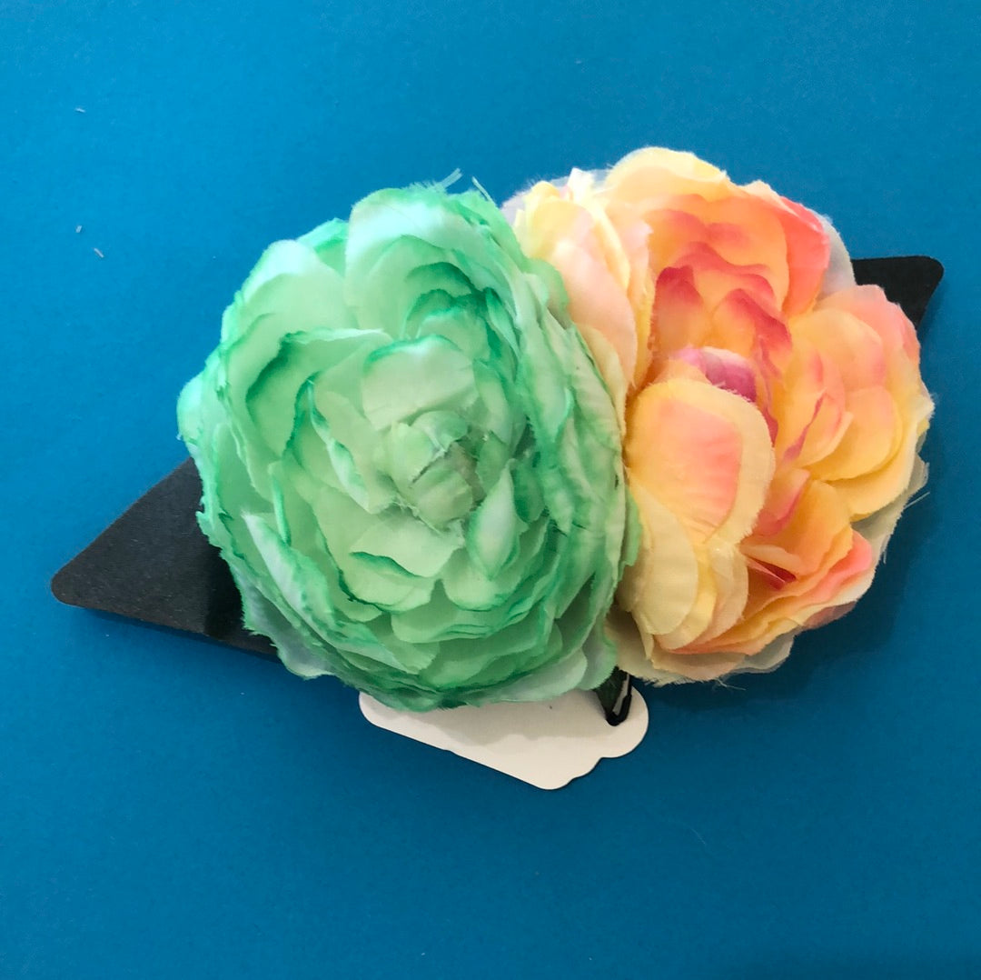 Peach and Green Rose hair clip