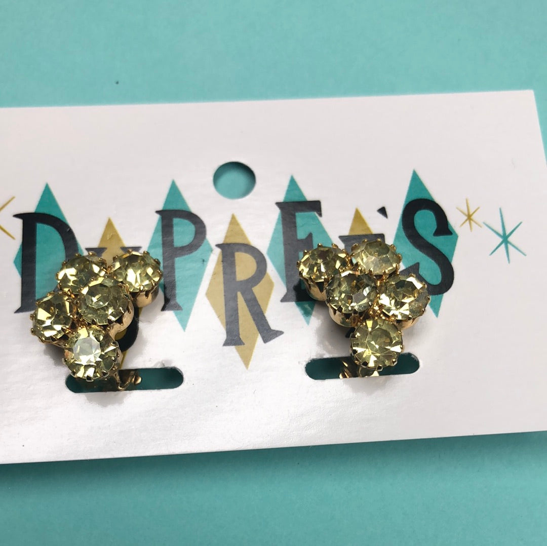 Cluster of Yellow crystal earrings with clip back