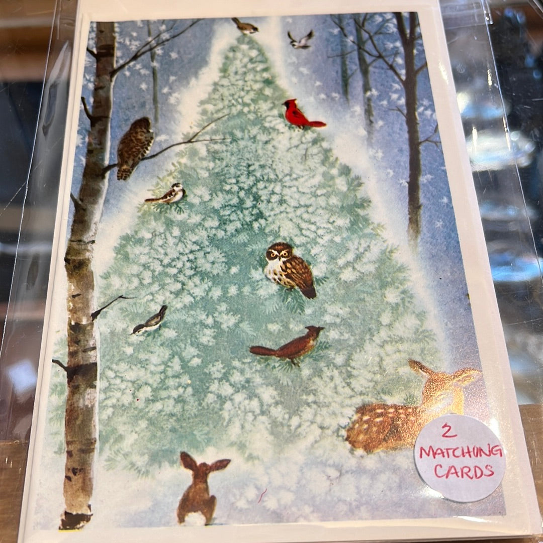 Tree and wildlife holiday card 2 pack