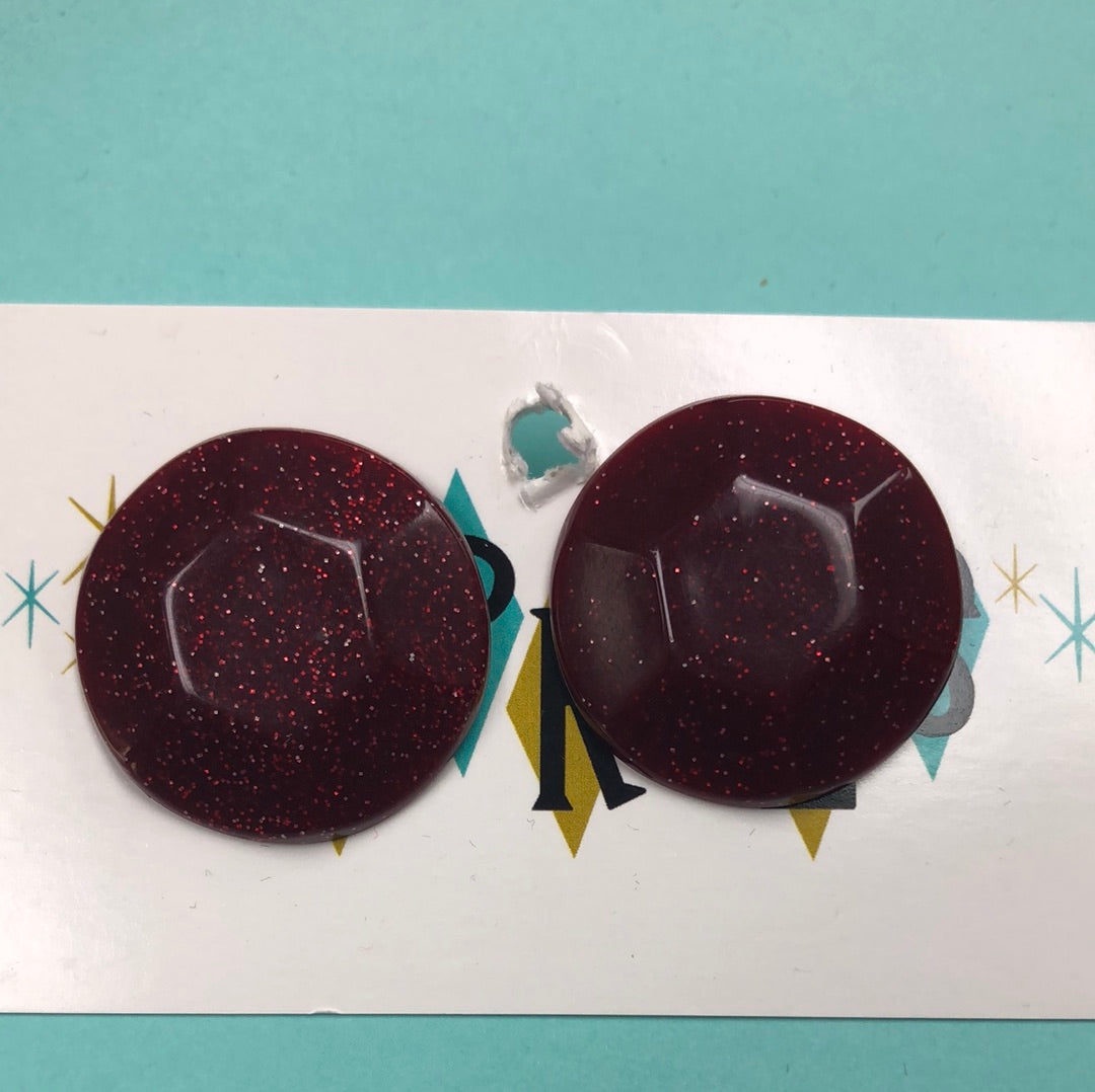 Burgundy Red Faceted Circle Pierced Earring