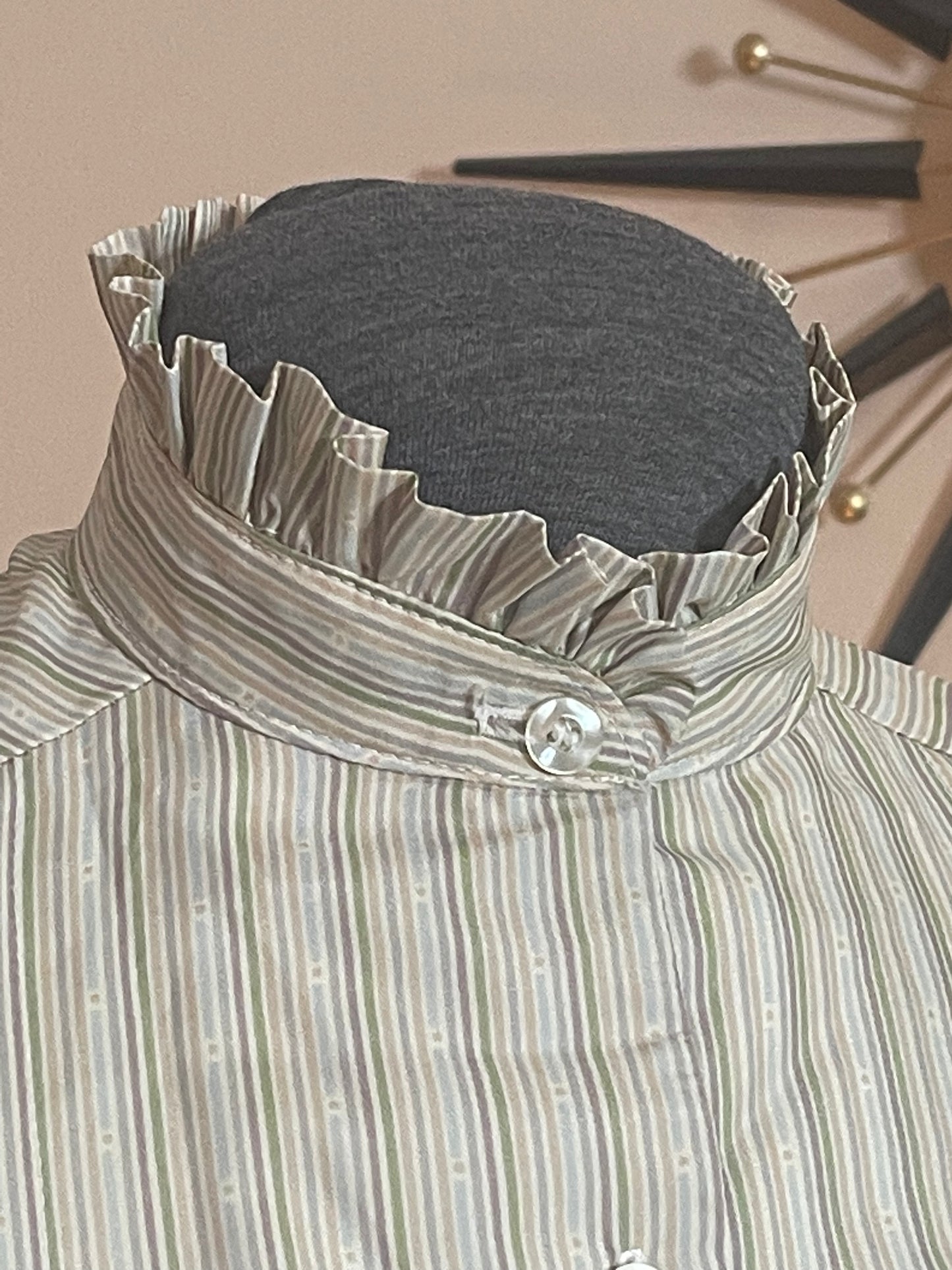 80s High Collar Striped Blouse