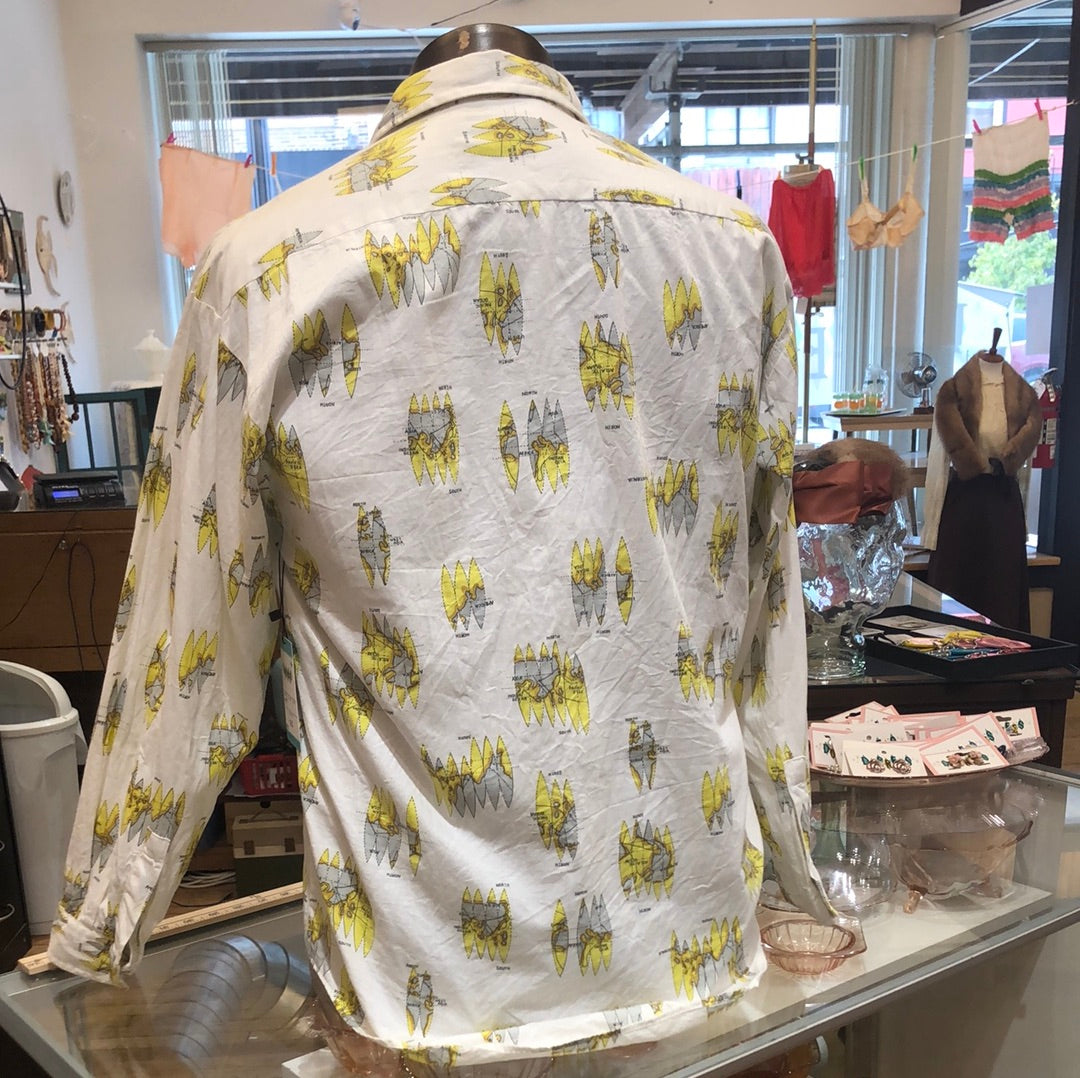 Men’s White Longsleeve Ocean Map Shirt