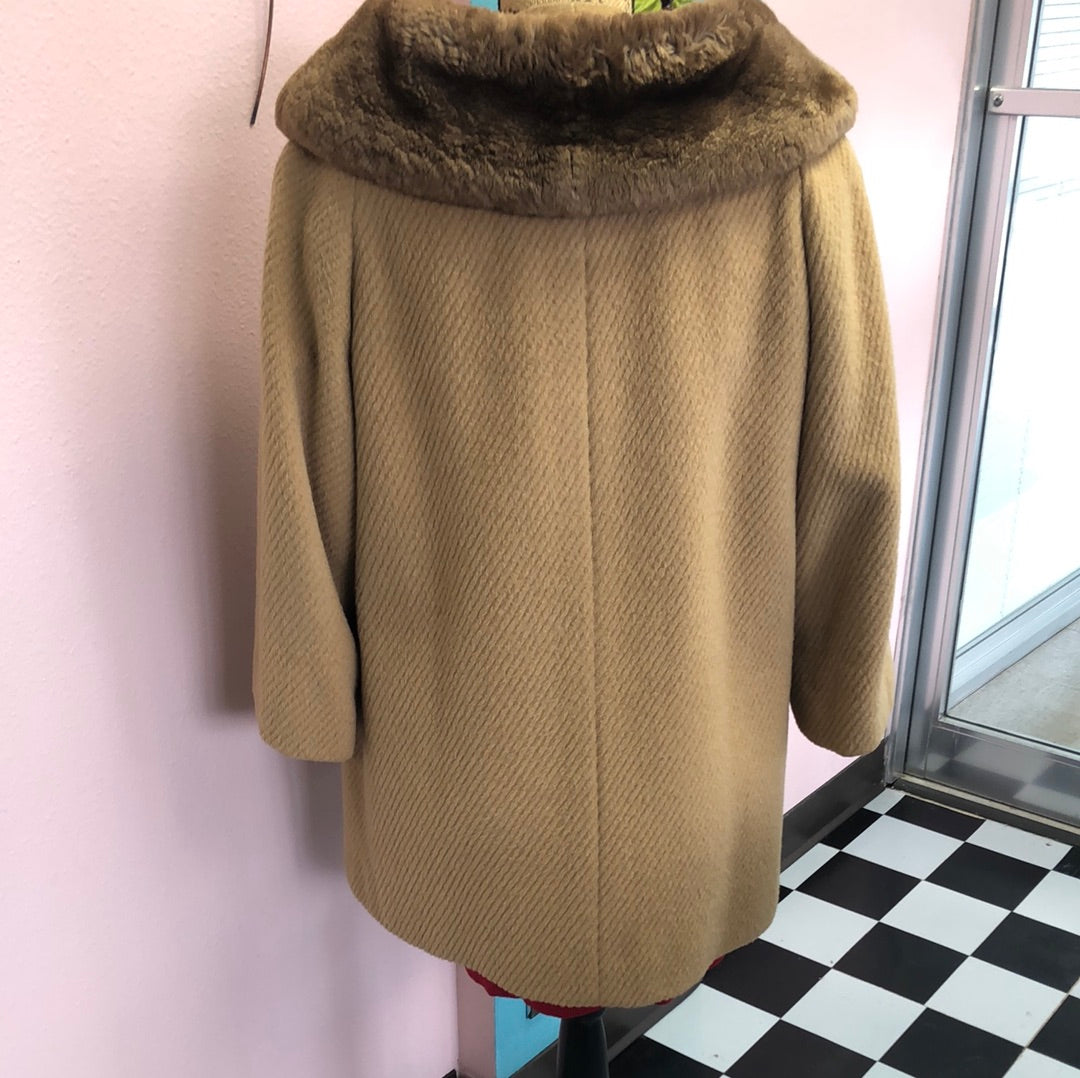 Camel colored coat with brown Faux Fur Collar