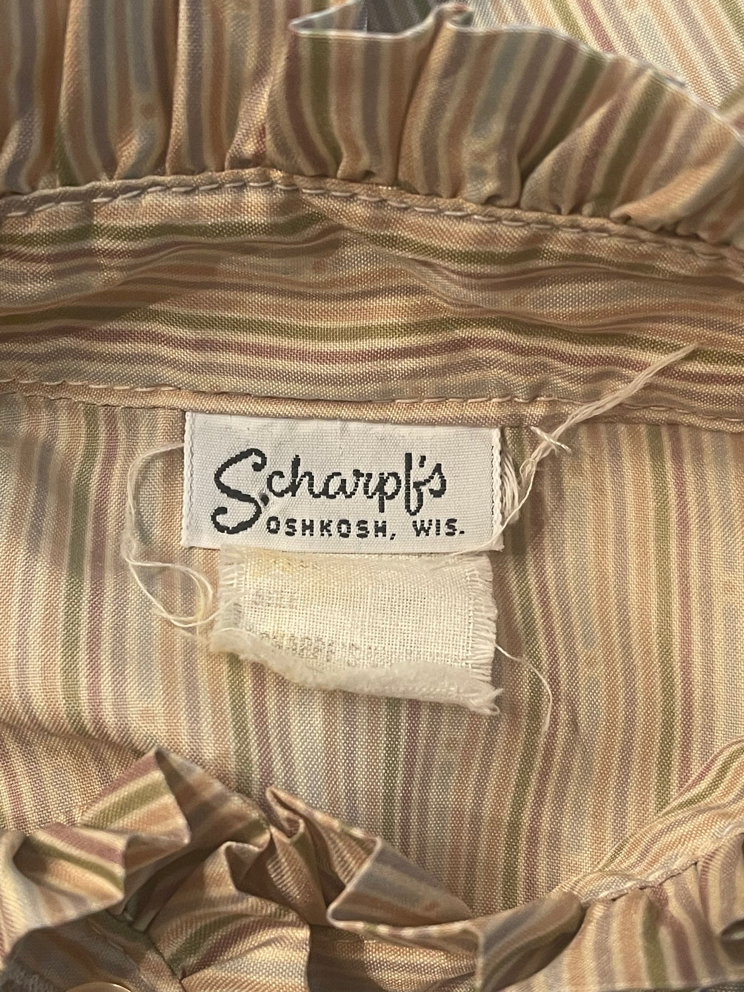 80s High Collar Striped Blouse