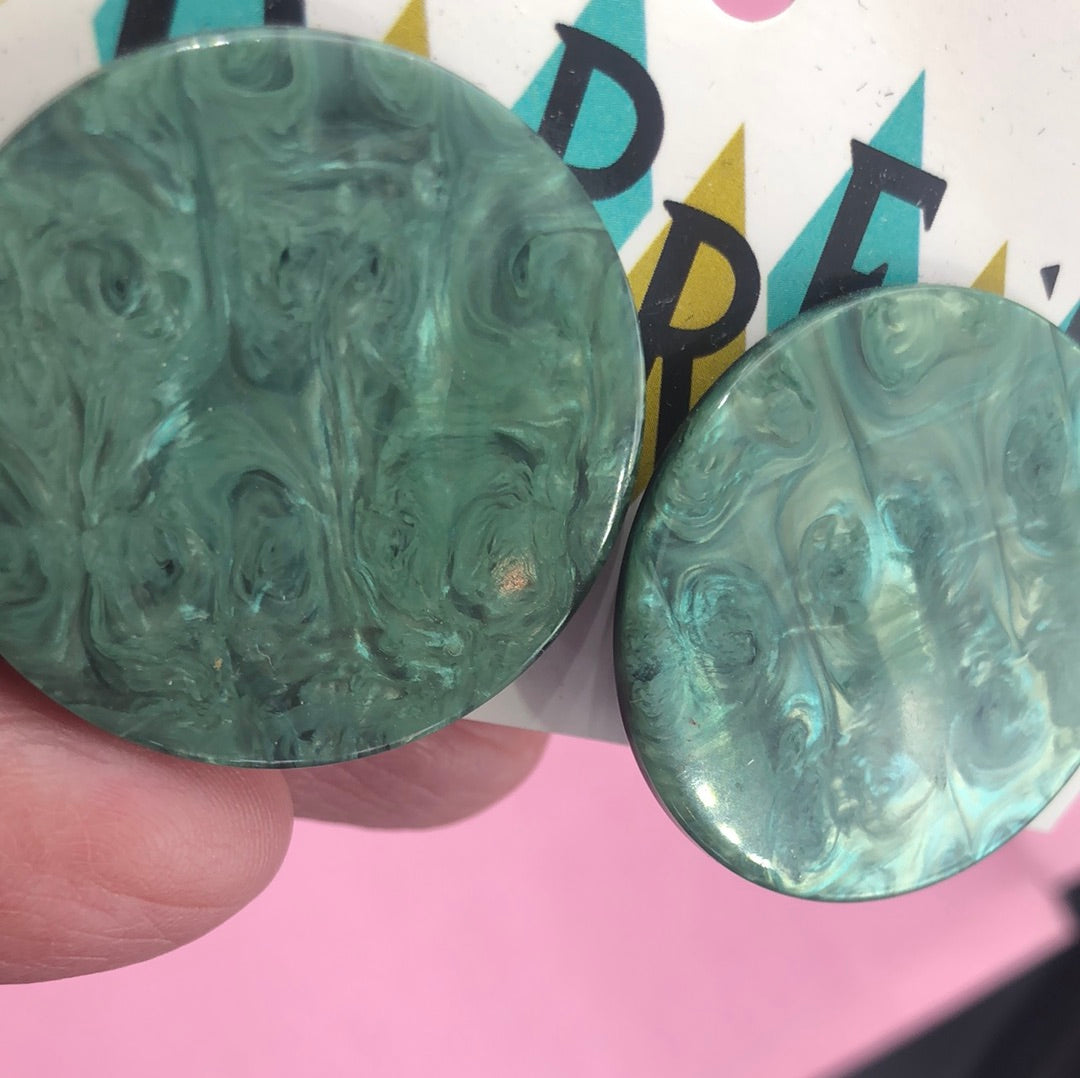 Large Green disc clip on earrings