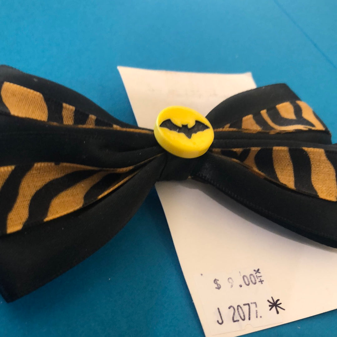 Black satin hair bow with Bat detail