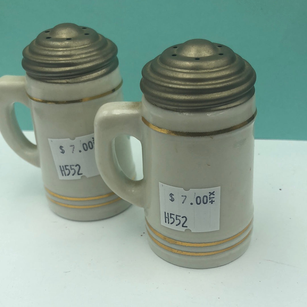 Beer Stein with pink rose salt and pepper shaker