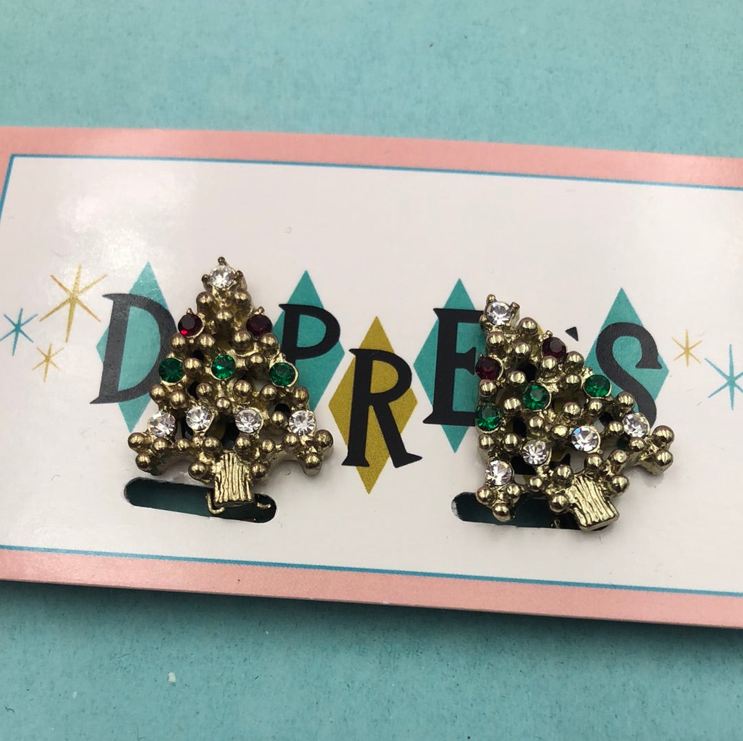 Gold Christmas Tree clip on earring