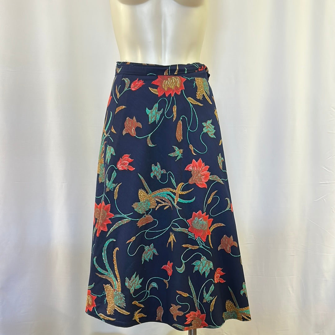 80s Blue Swallow Wrap Skirt