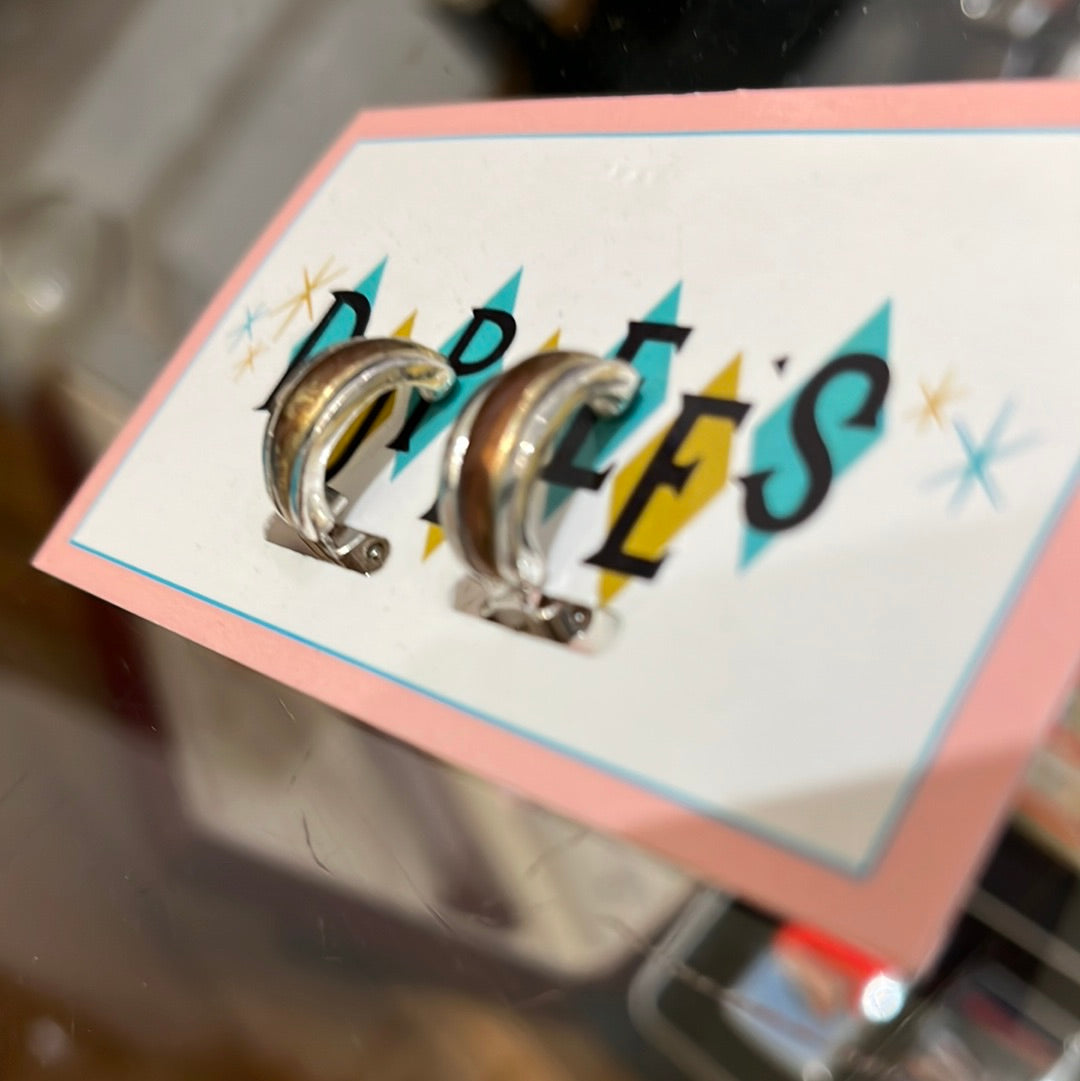 Brown and Silver mini hoop clip on earring