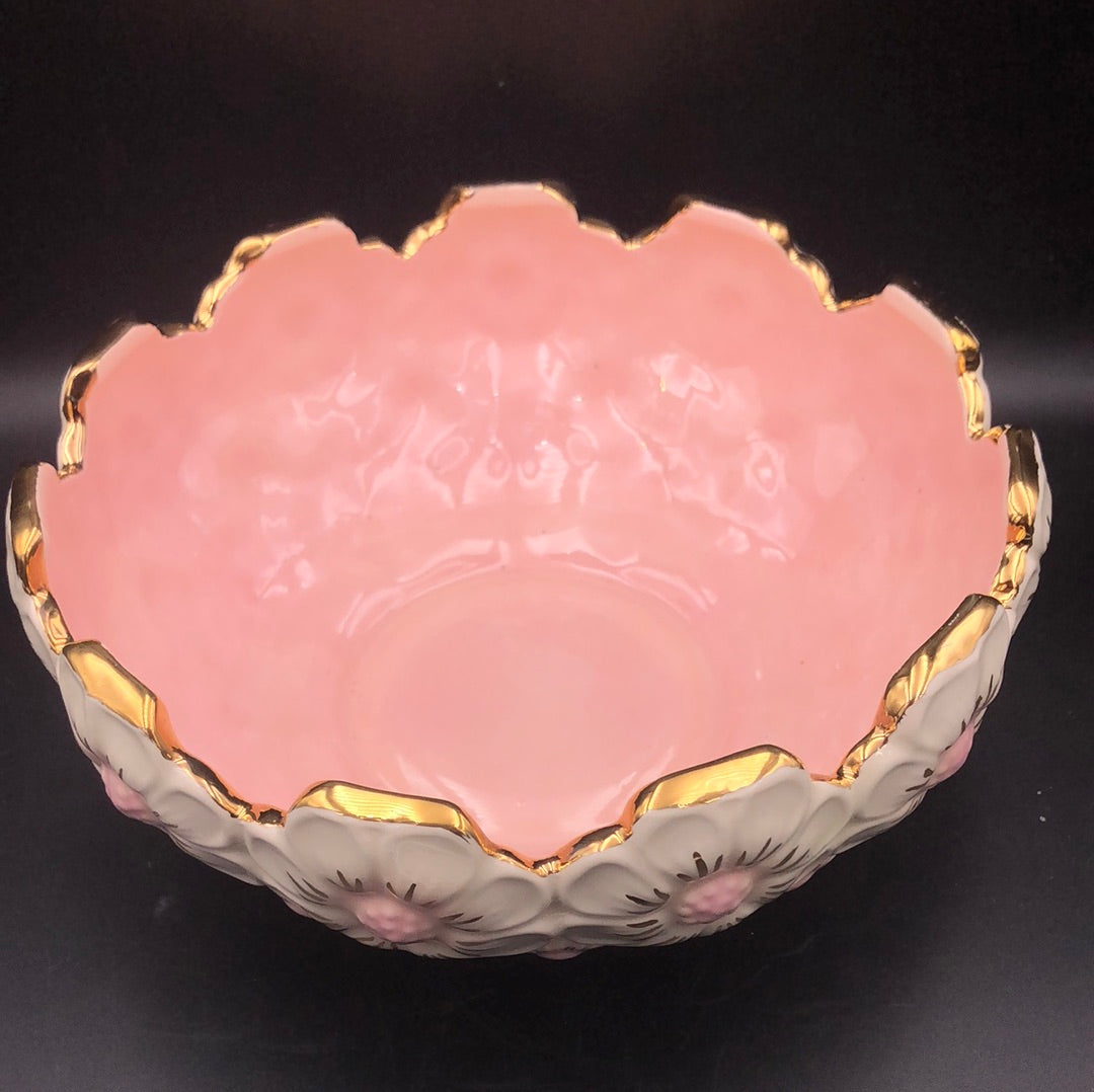 Pink and Gold Floral Ceramic Bowl