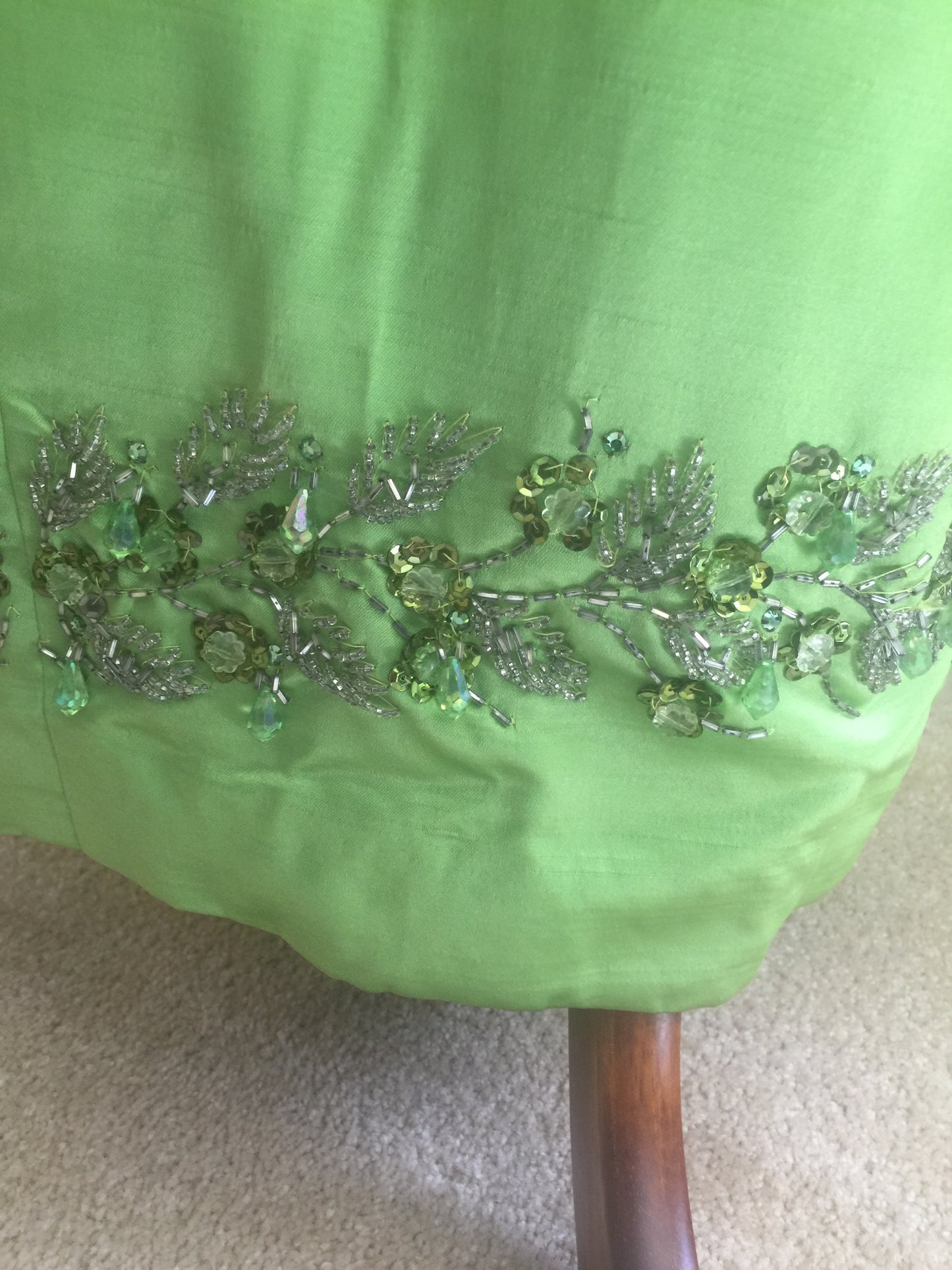 Green silk full length dress set