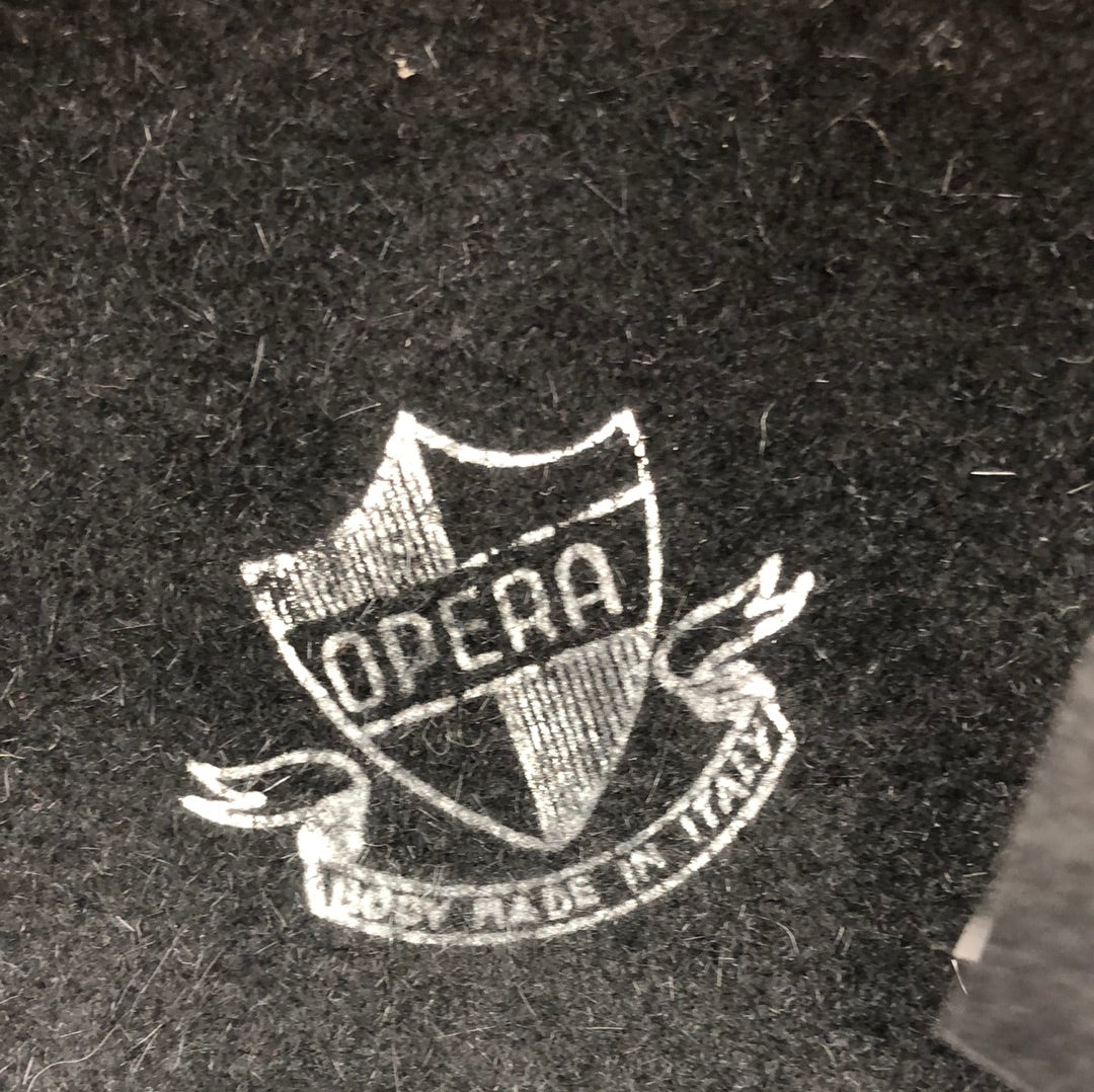 Black velvet hat with Black satin band and bugle bead trim