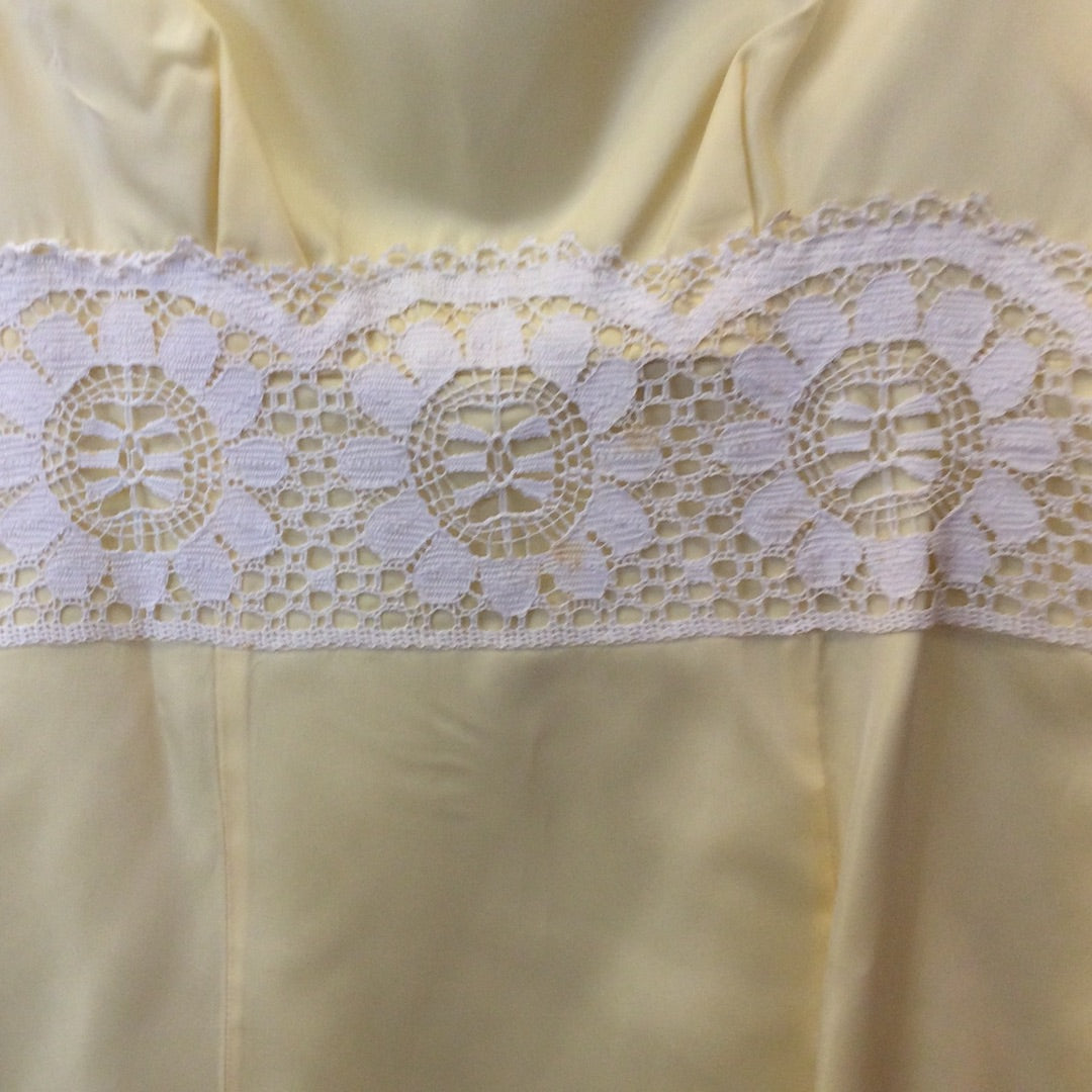 70s Light Yellow Satin & Lace Maxi Dress