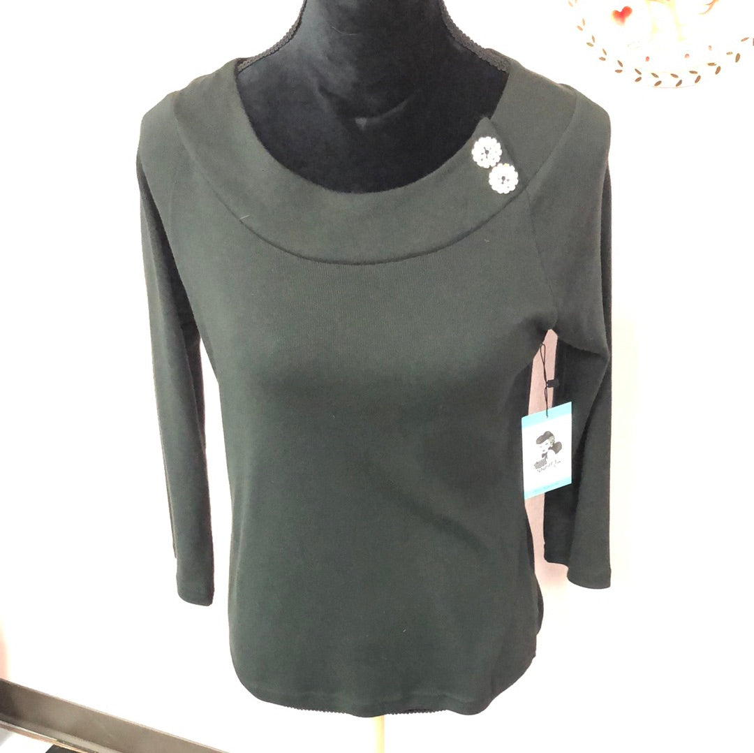 Black 3/4 length Sleeve Top with Rhinestone detail