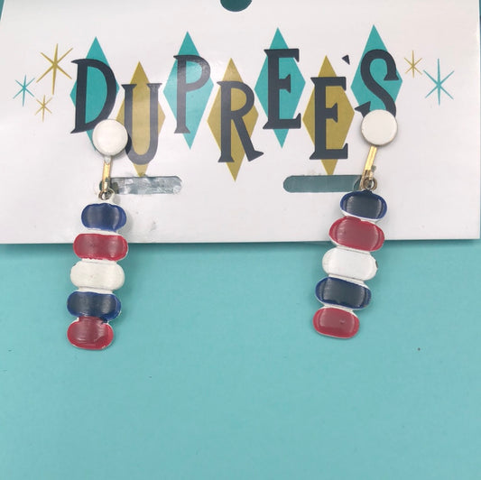 Red, White and Blue dangle clip on earrings