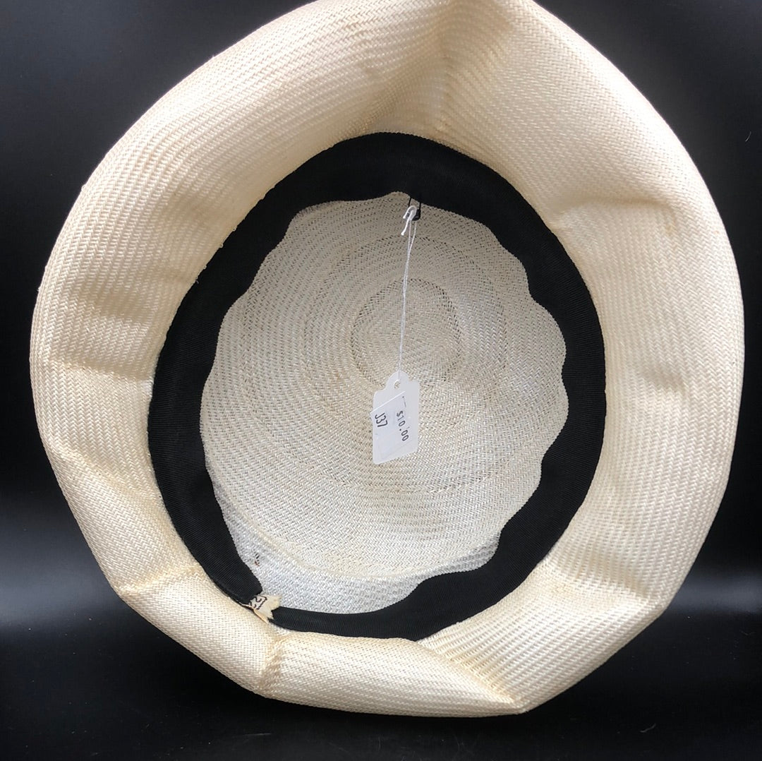White woven hat with Black velvet brim edge