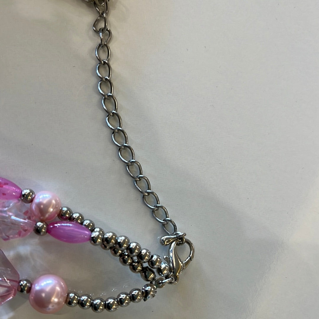 Pink crystal and Pink pearl 19” necklace