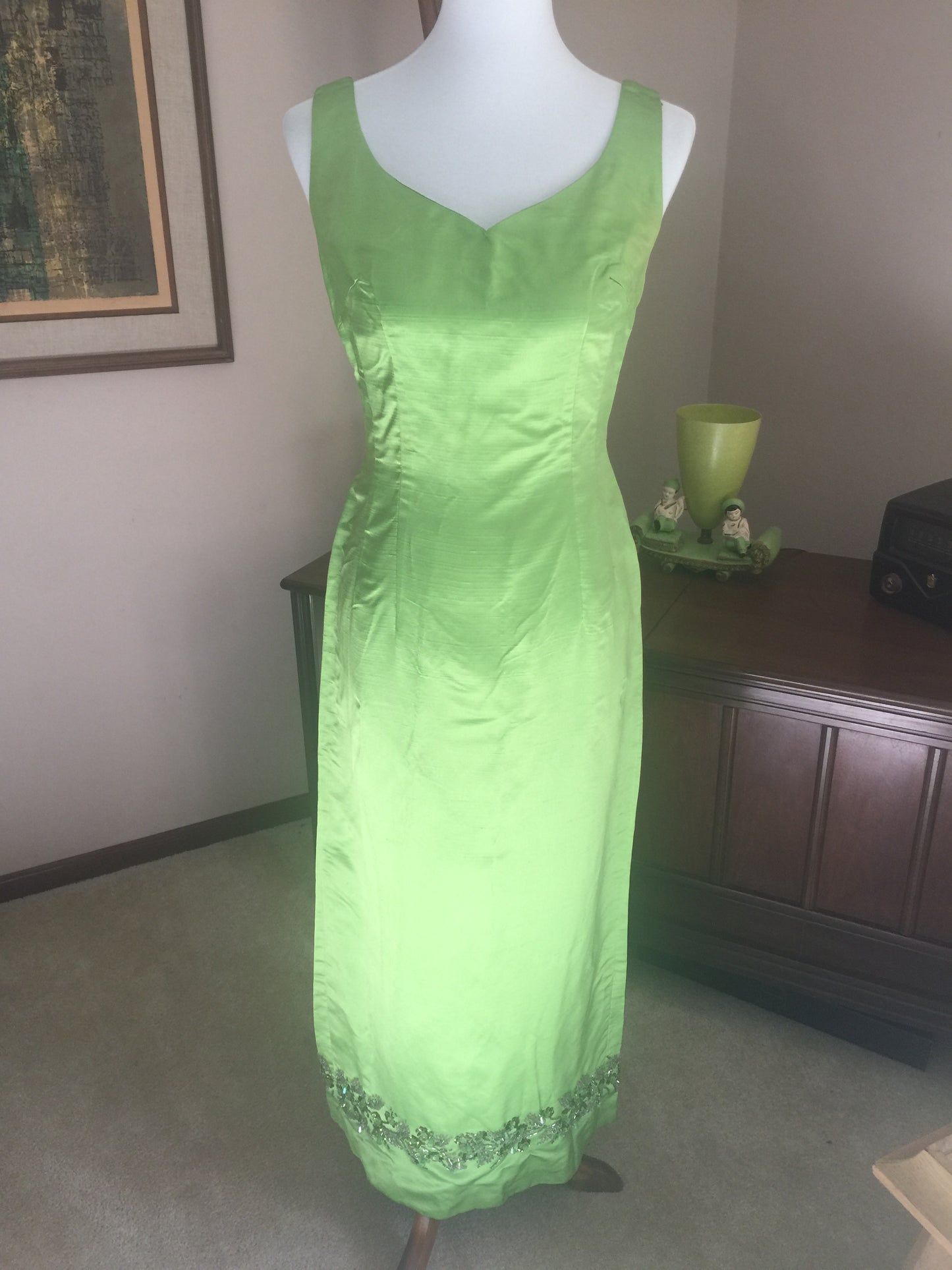 Green silk full length dress set