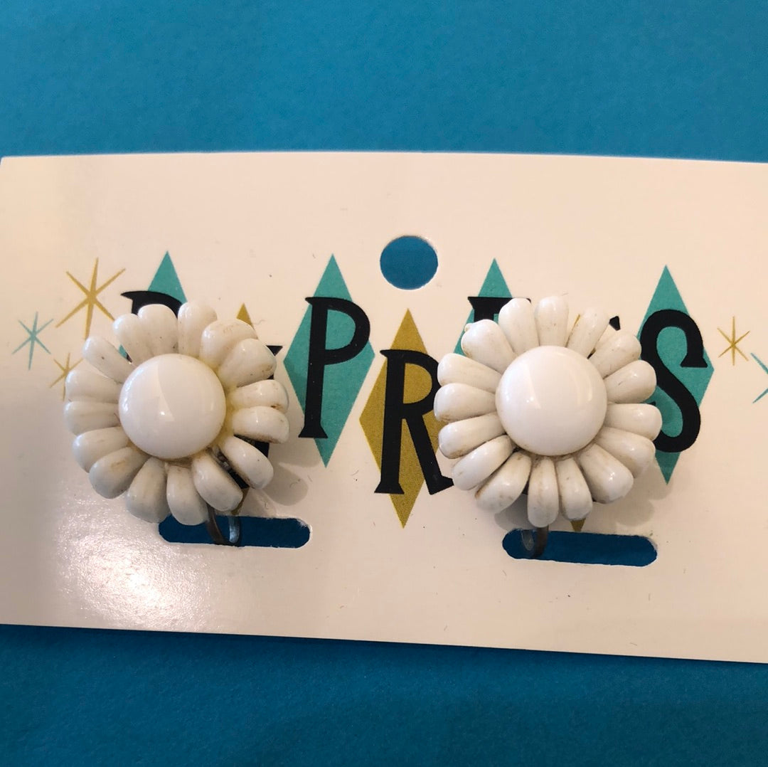 White Daisy Clip On Earring