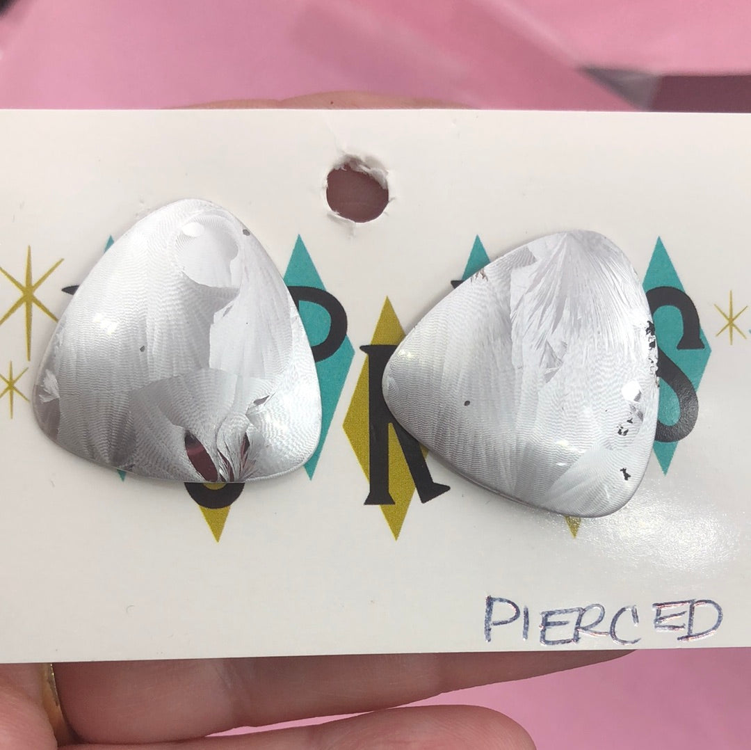 Silver Textured Triangle Pierced Earrings