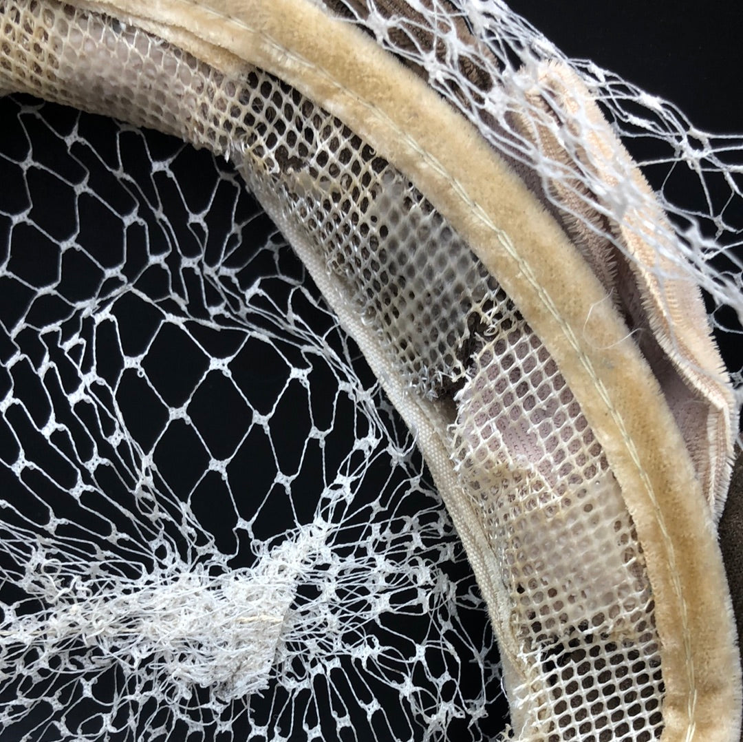 Taupe and Light Brown velvet hat with a beige net