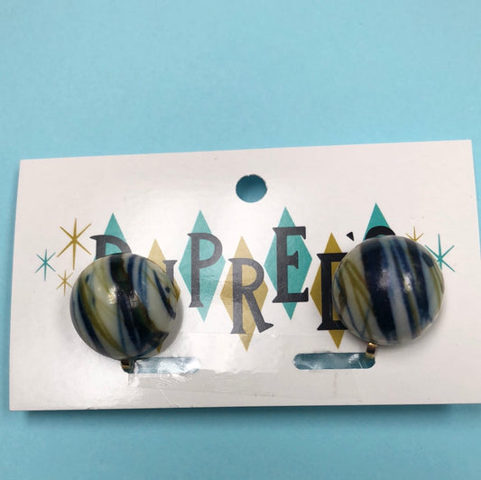 Green and Navy Blue round clip on earrings