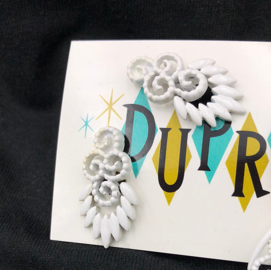 White brooch and clip earring set