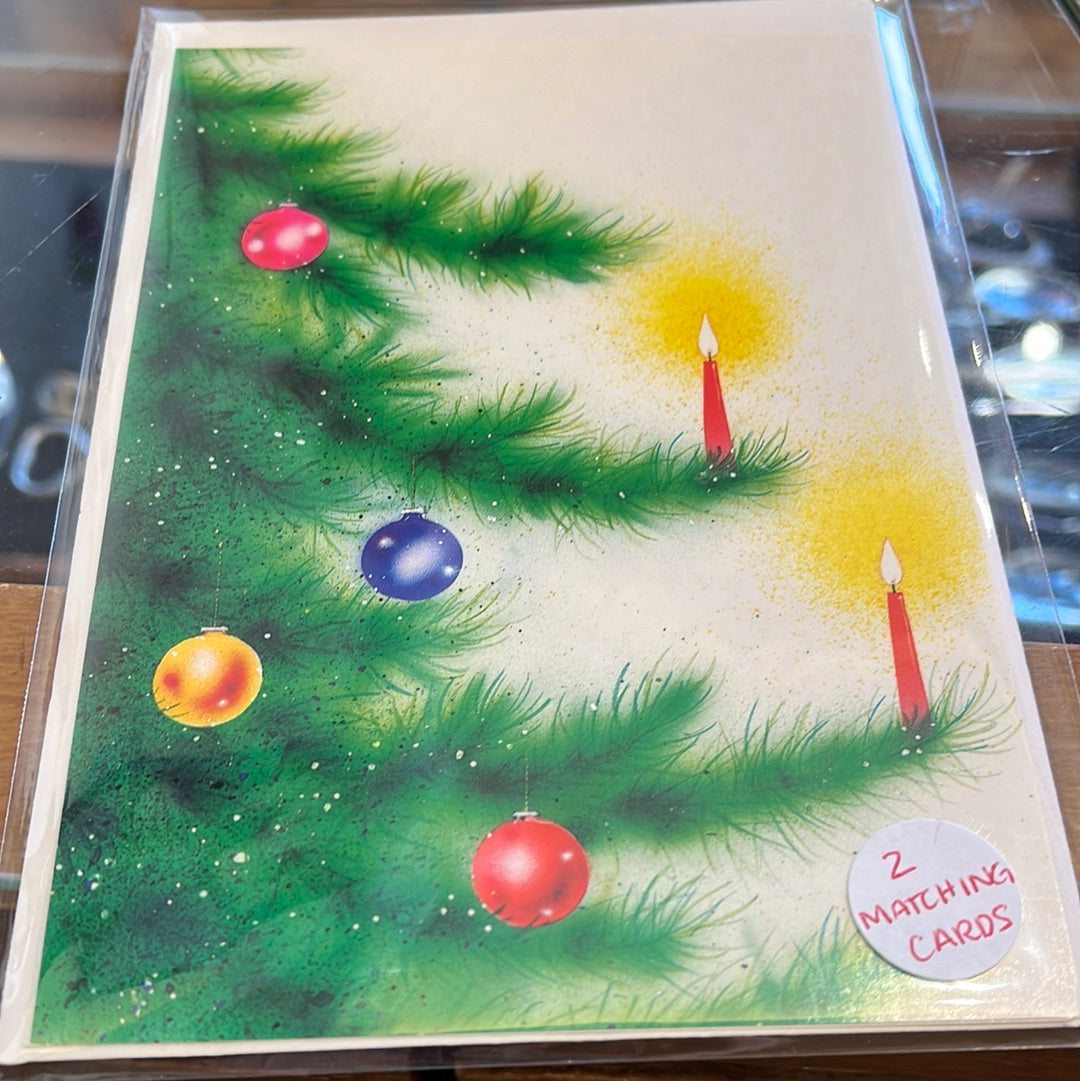 Christmas tree with candles holiday card 2 pack