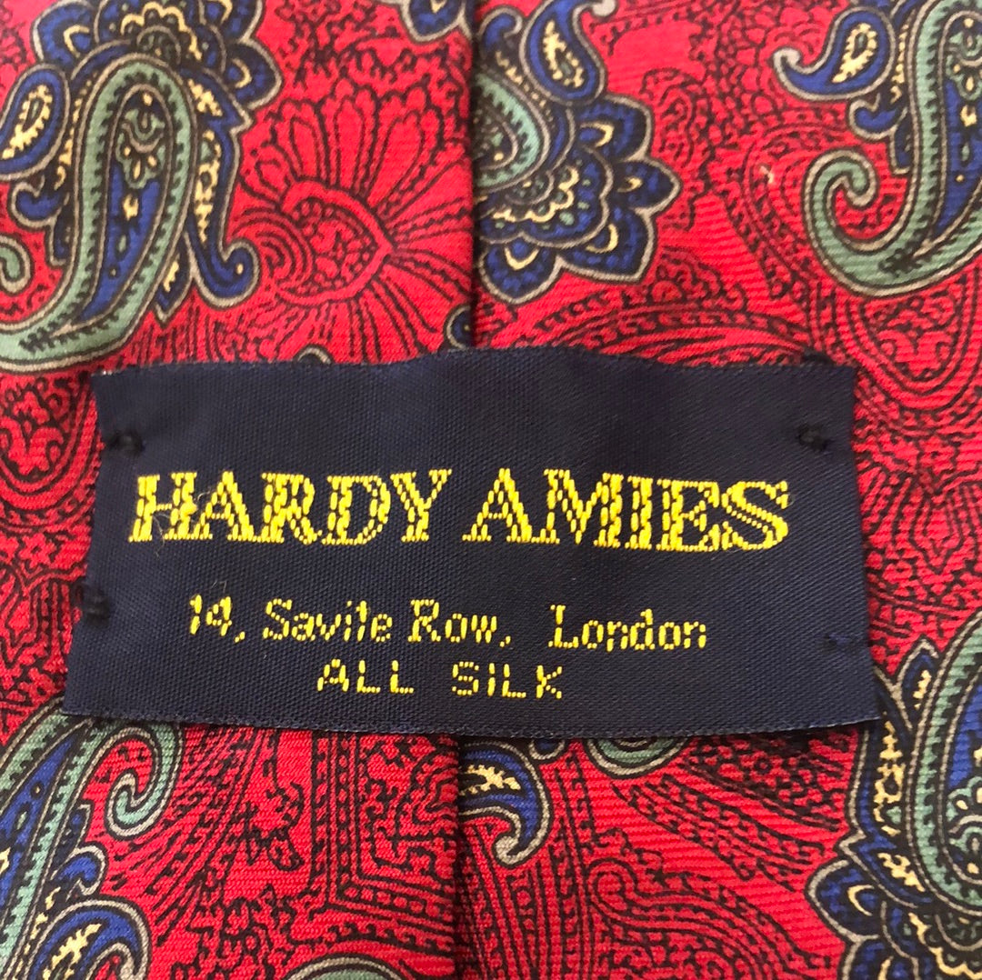 Red double paisley tie with green and blue accents