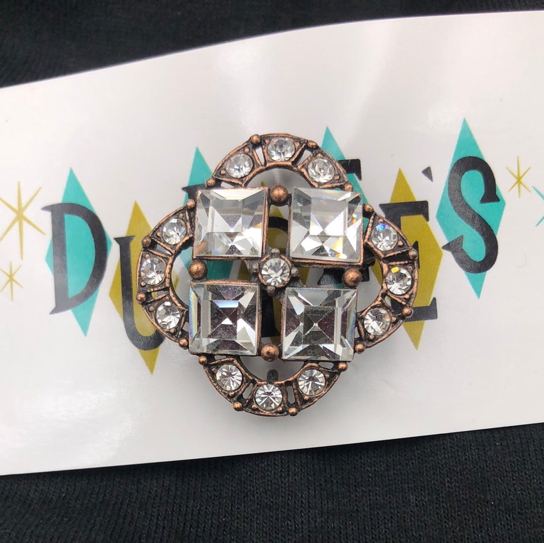 Copper & rhinestone brooch