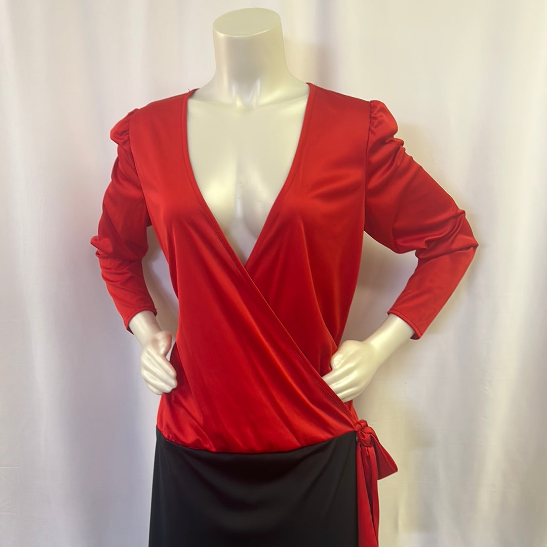 Red and Black V-Neck Party Dress