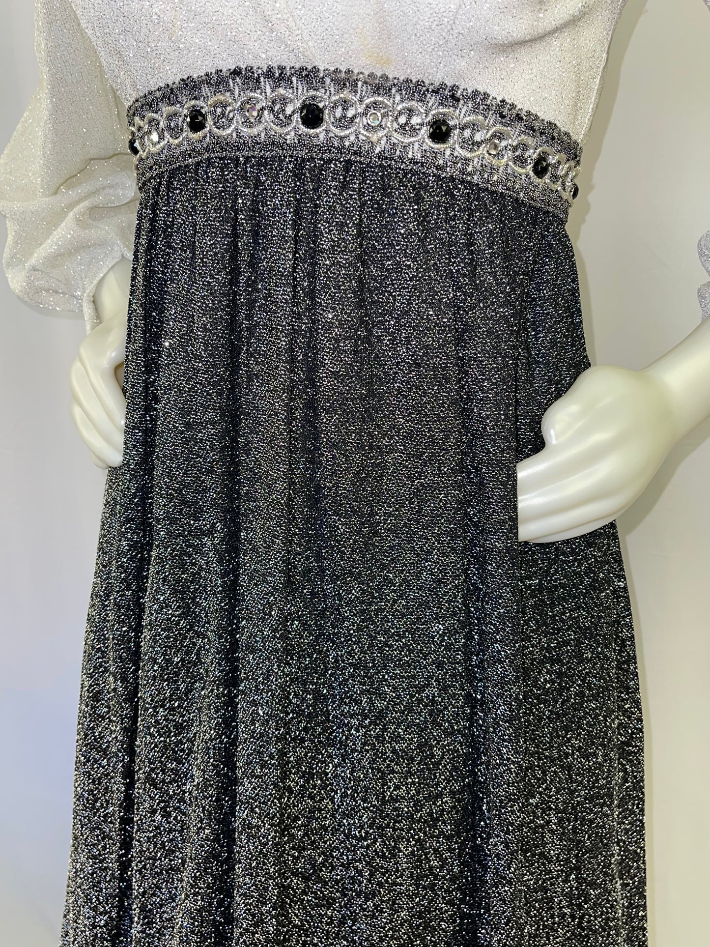 70s White and Black Sparkly Dress