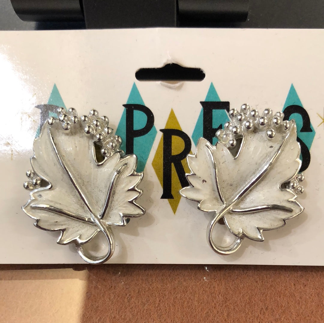 White leaf Sarah Covington clip earrings