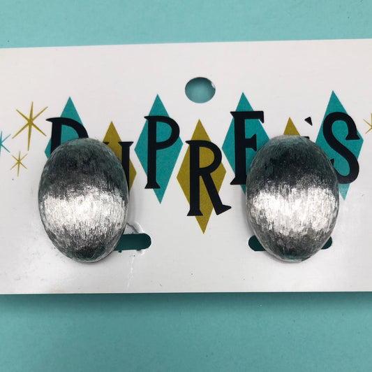 Silver textured Oval clip on earrings