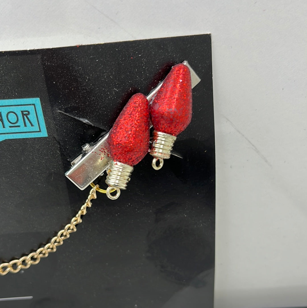Red glitter vintage bulb sweater clip