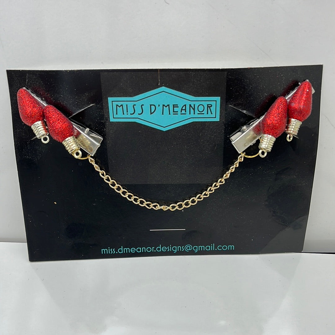 Red glitter vintage bulb sweater clip