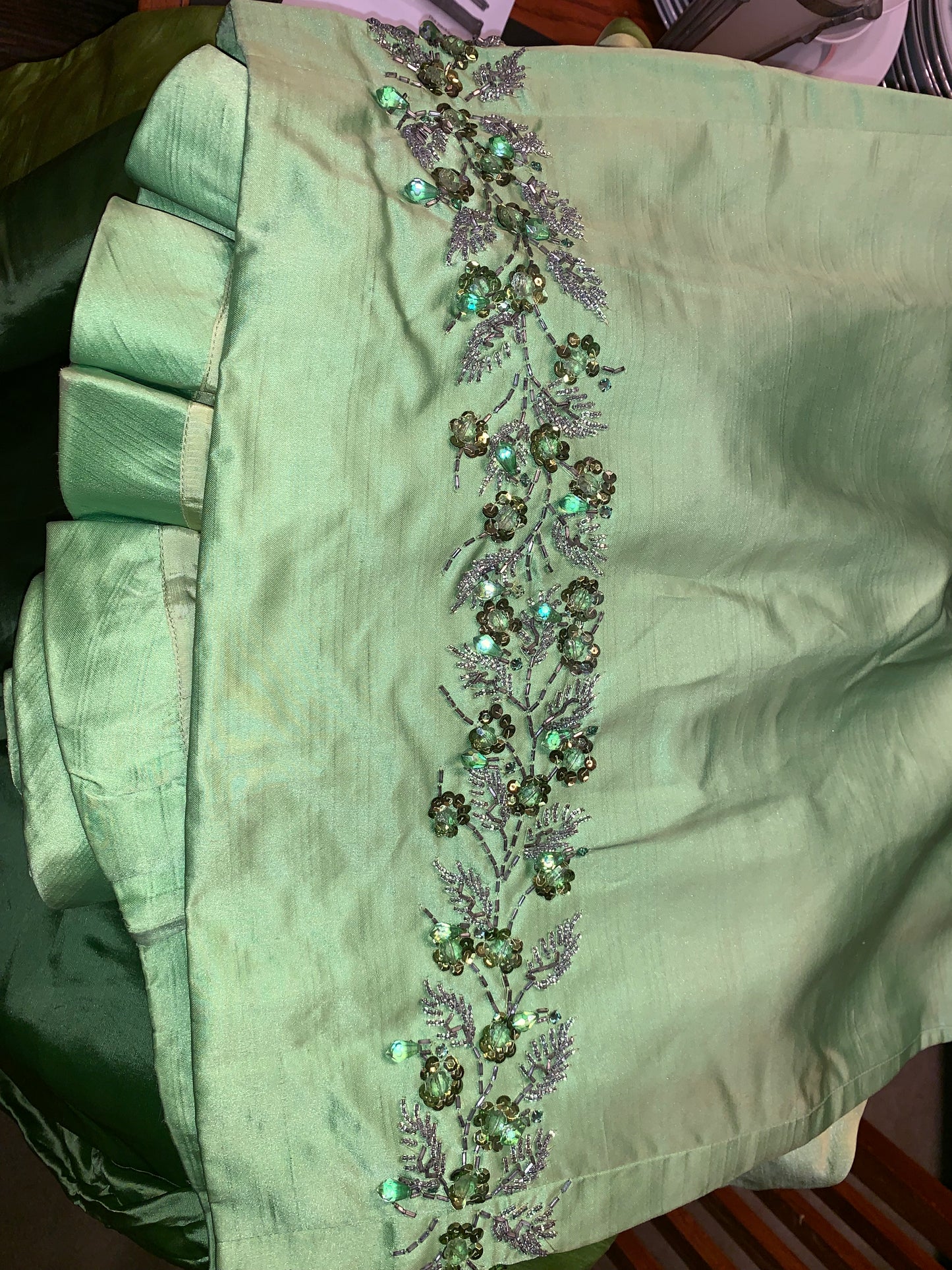 Green silk full length dress set