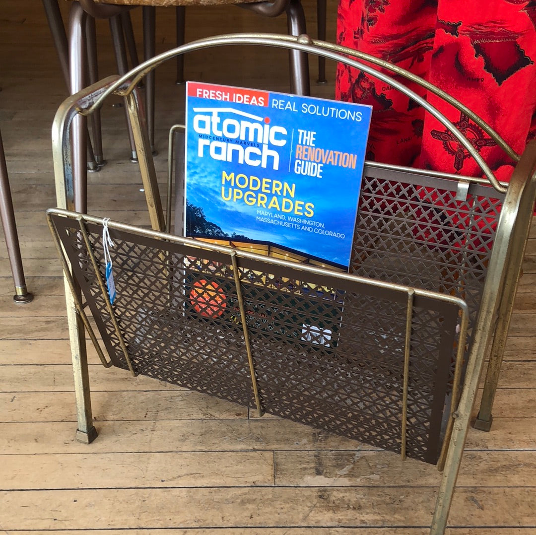 Brass finish metal footed magazine rack