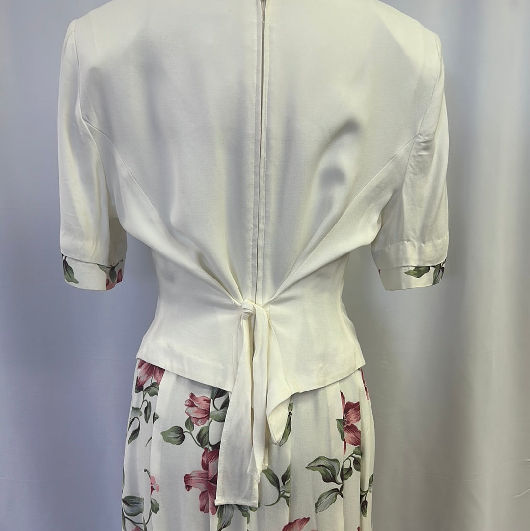 Formal White and Floral Ankle Length Dress