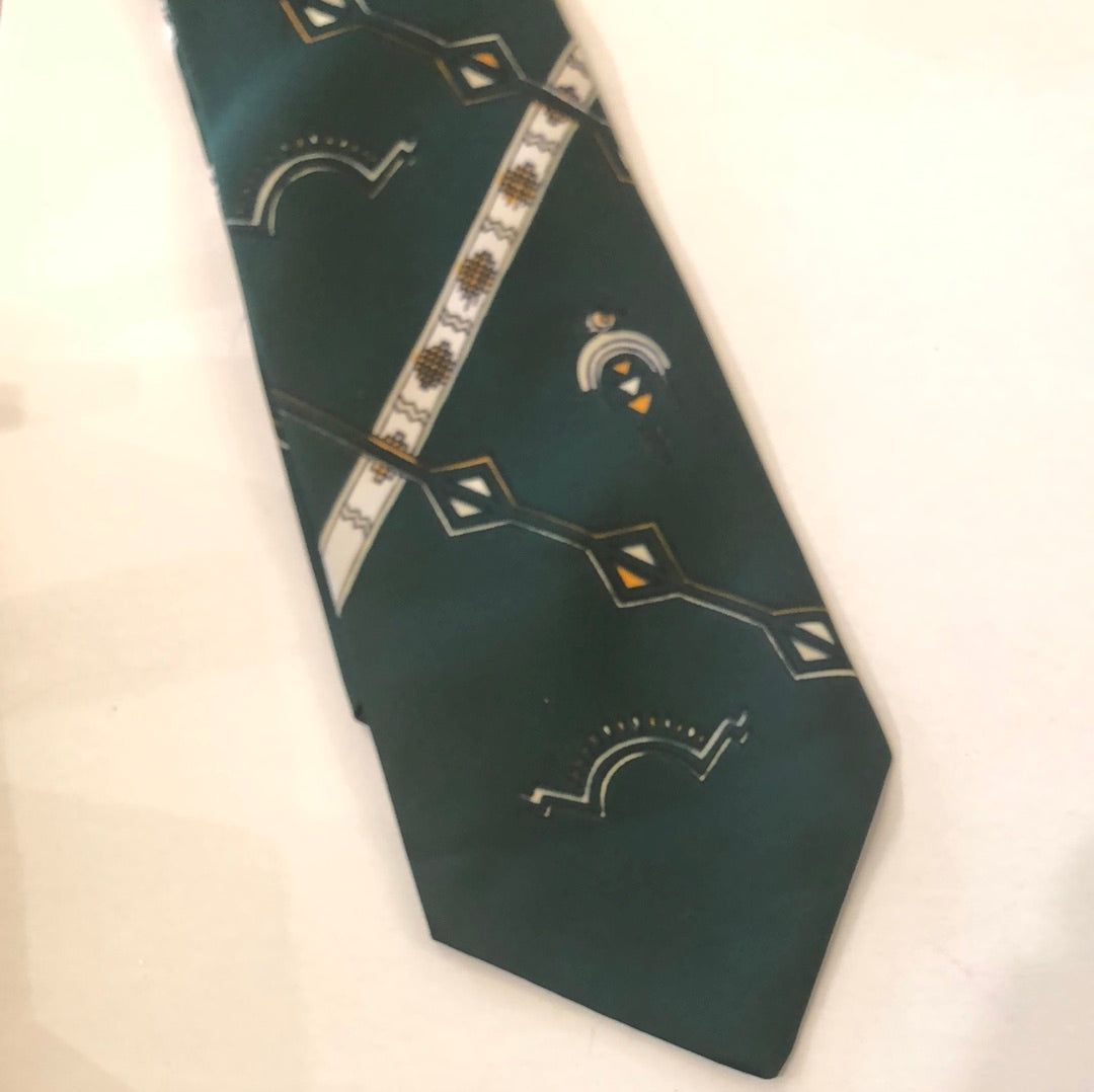 Dark green tie with Gold and White graphics