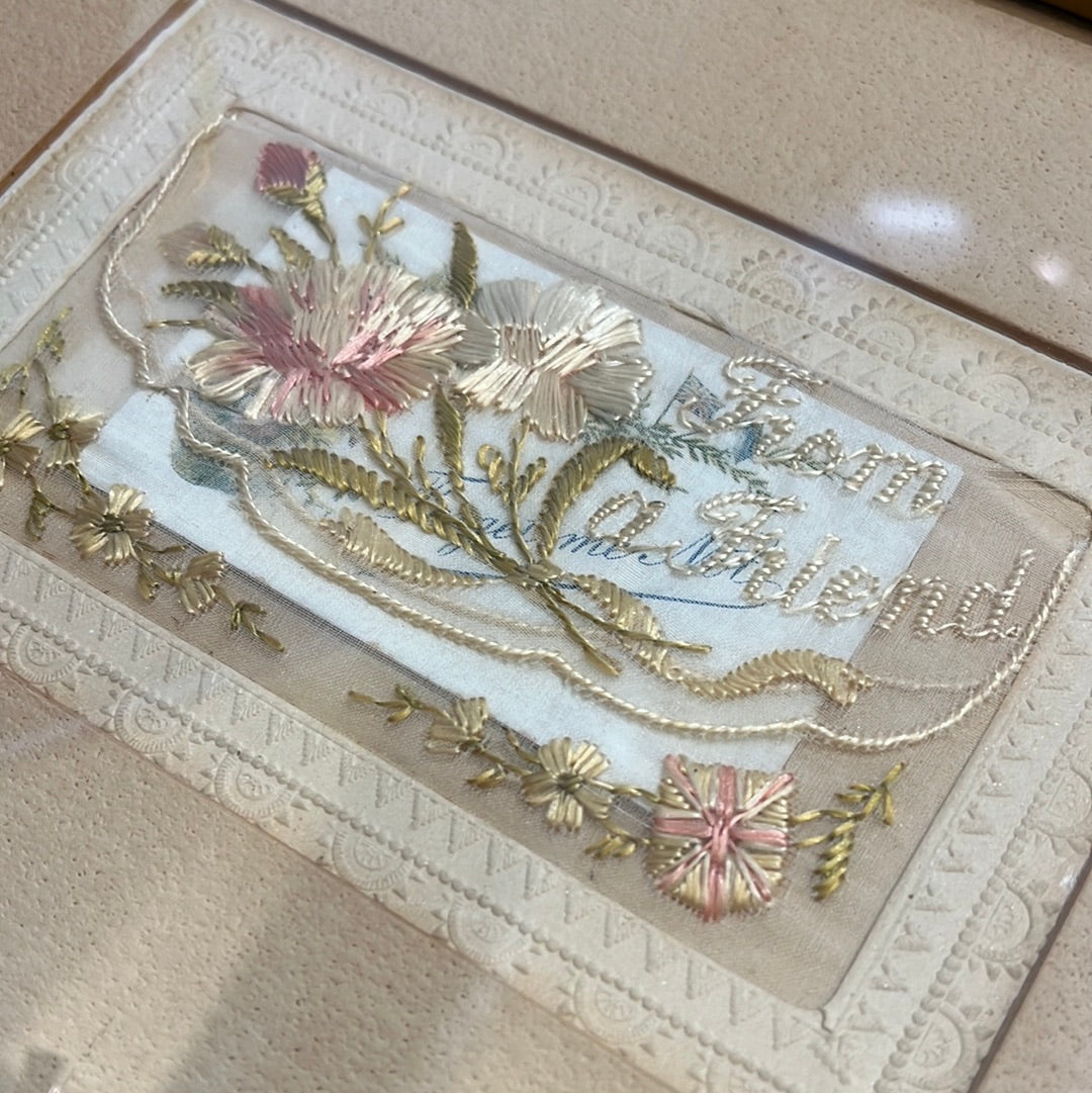 Framed WW1 silk embroidered post card