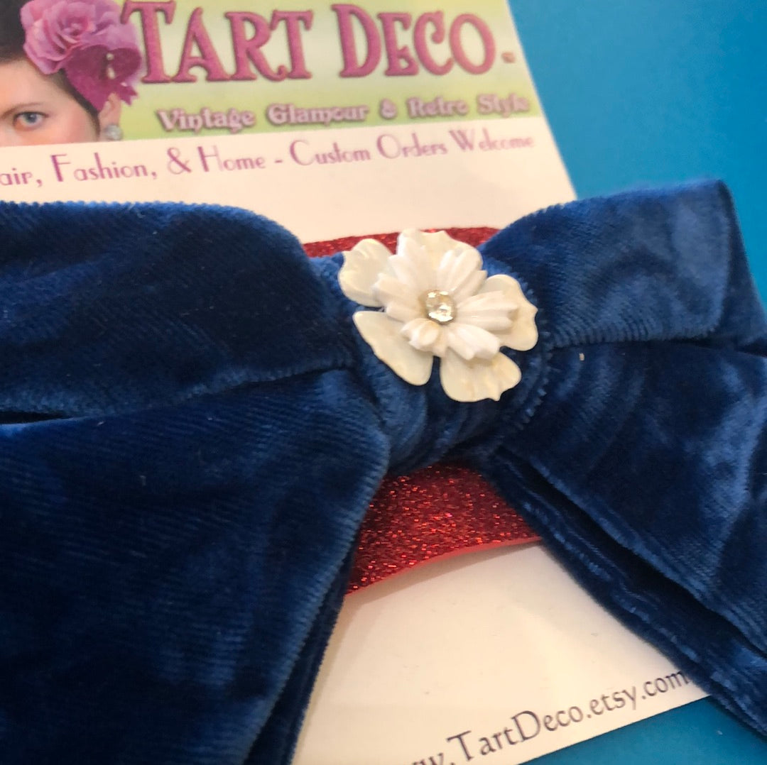 Blue velvet bow hair clip