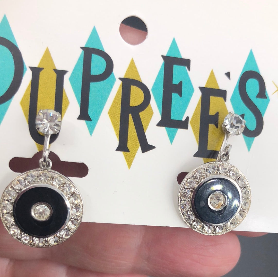 Silver and Black dangle clip on Earrings