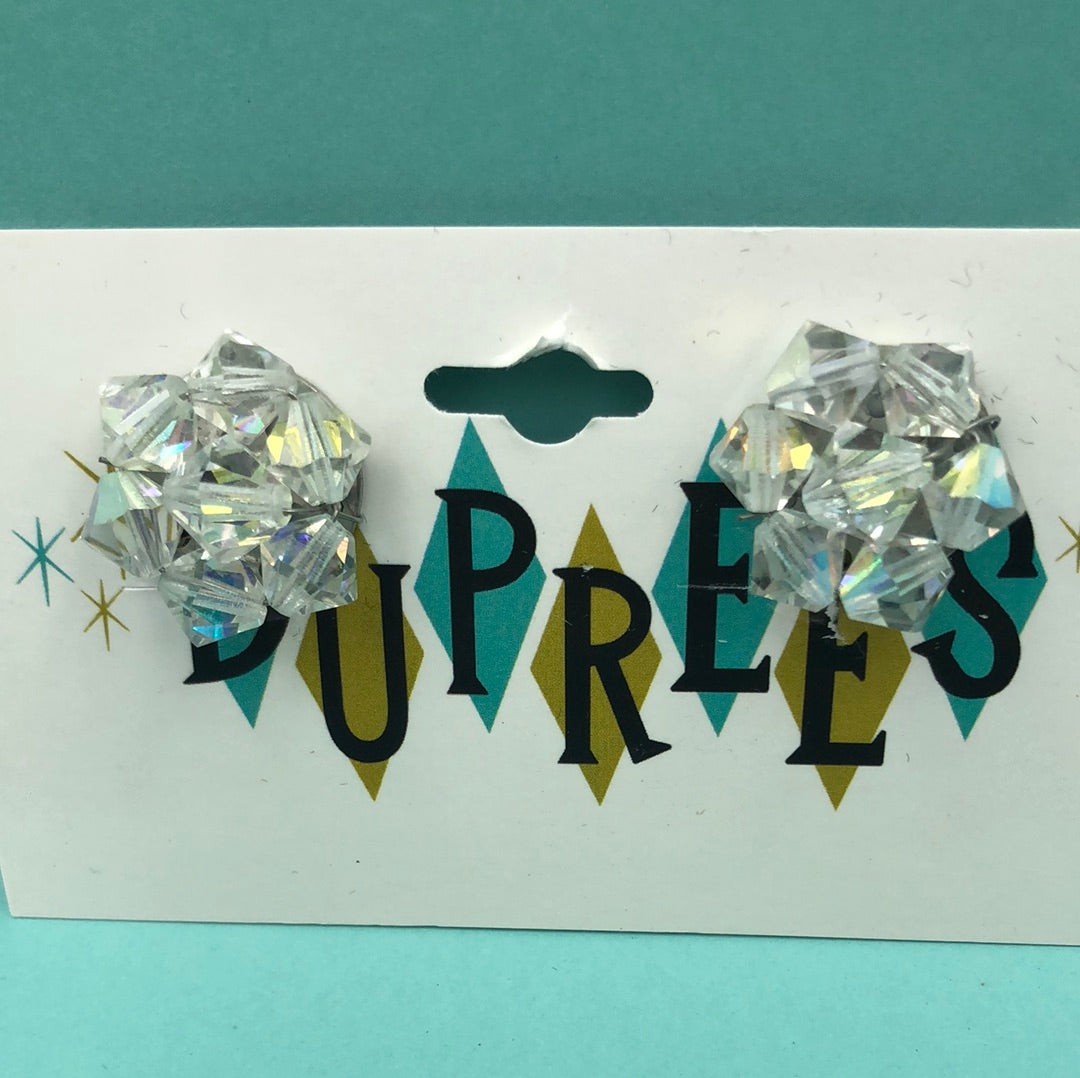 Crystal bead cluster clip on earrings